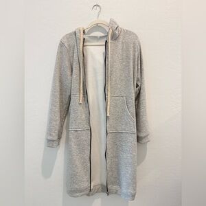 Gray Hooded Extra Long Street Style Zip Up Jacket Cardigan NWOT